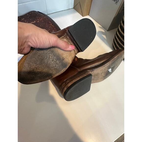 Lucchese Women's Brown Hand Made Tooled Leather Tall Riding Knee Boots Size 7.5 - Picture 12 of 12